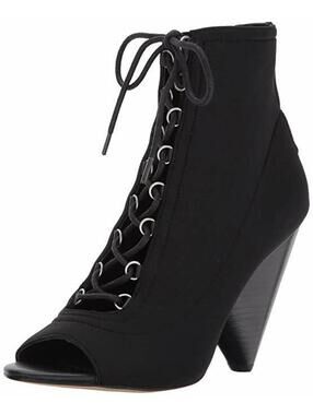 New in Box BCBGeneration Alicia Black Lace-Up Boots Open Toe Booties 3.75 Heel 8